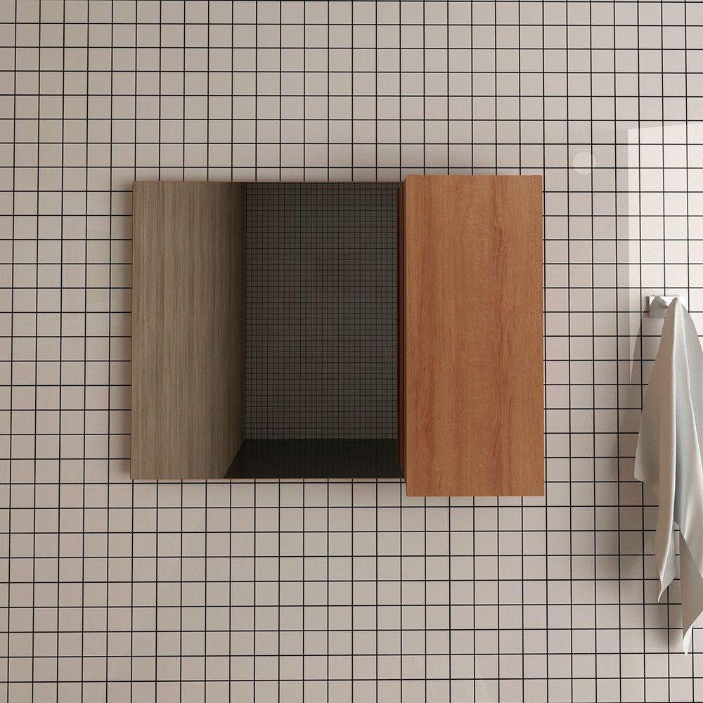 Espelheira Para Banheiro 80 Cm Com 1 Porta Marina Amêndoa - 8