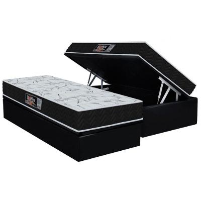 Conjunto Box Baú Solteiro Colchão Molas Orthoflex Ensacadas Starflex + Base Crc Suede Black (88x188)