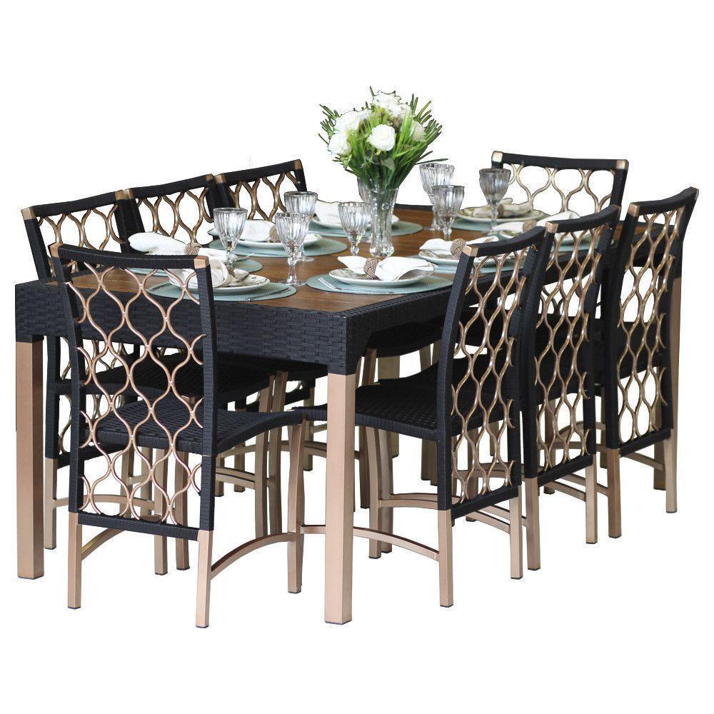 Jogo 8 Cadeiras Corda Náutica E Mesa Com Tampo - Trama Rami - 1