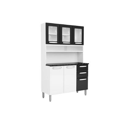 Kit de Cozinha Compacta Evidence 8 Portas 2 Gavetas Aço Branco Preto