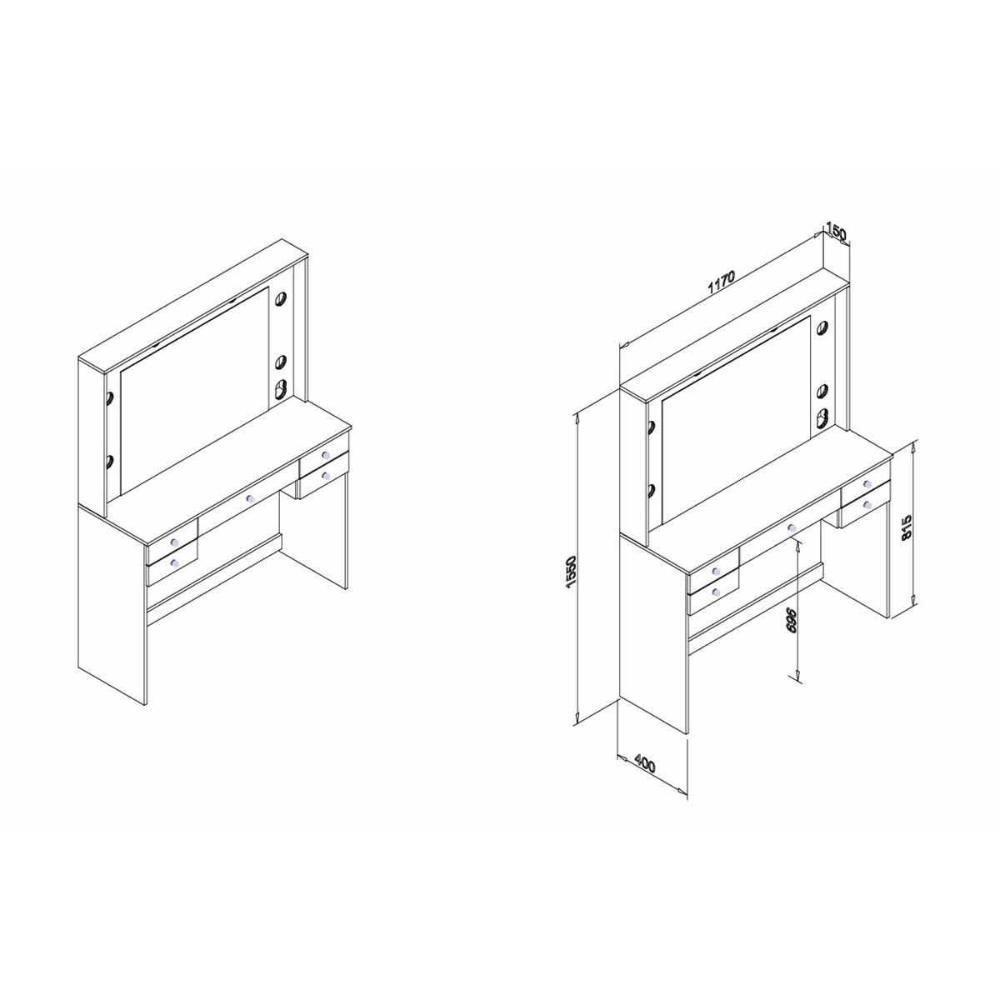 Penteadeira MSM 433 c/ 5 Gavetas e Espelho Rosa - Movelbento - 2