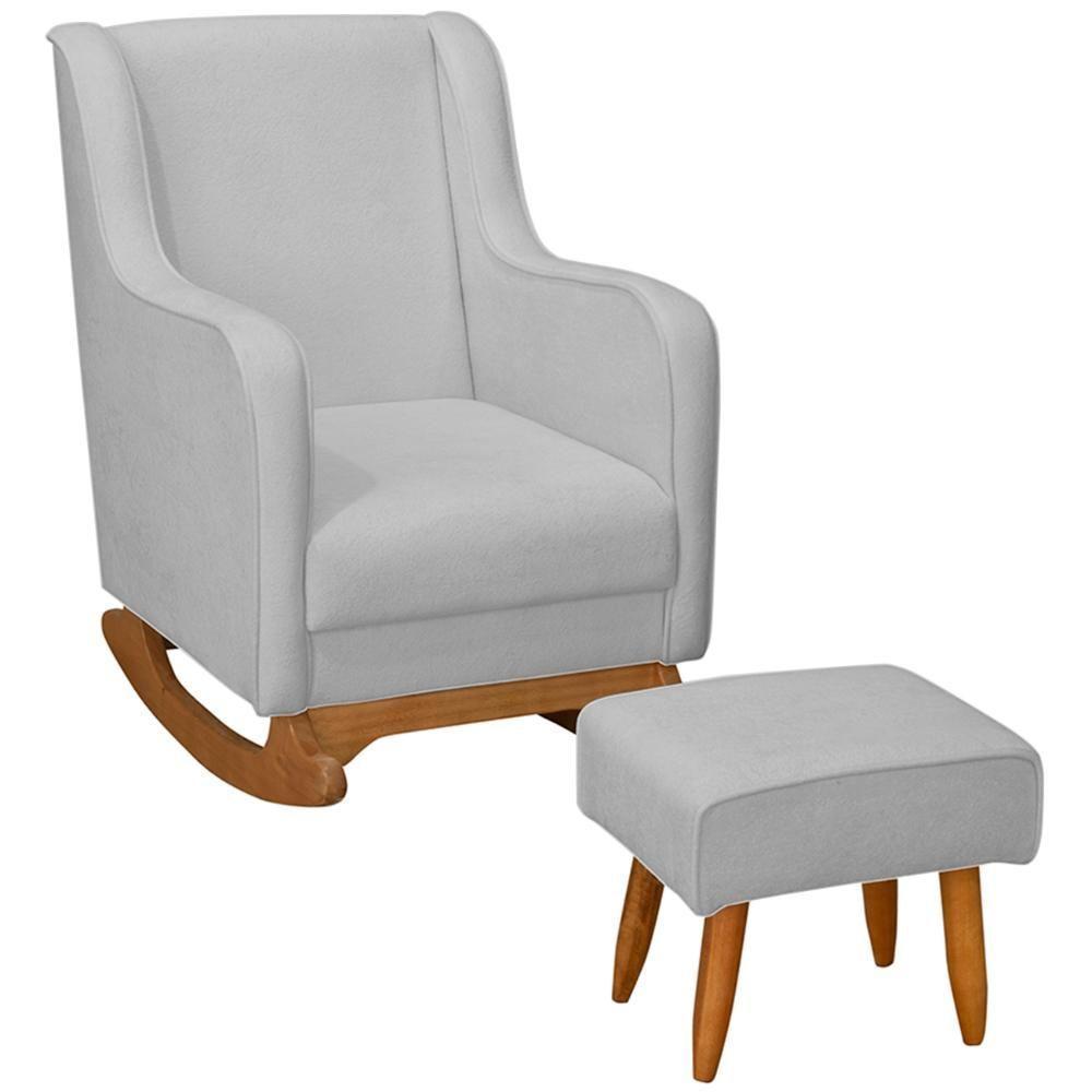 Poltrona Amamentação Base Balanço E Puff Vick Bouclê Cinza F03 - Mpozenato - 1