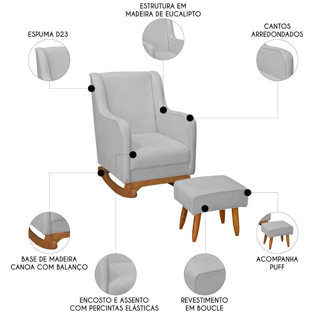 Poltrona Amamentação Base Balanço E Puff Vick Bouclê Cinza F03 - Mpozenato - 6