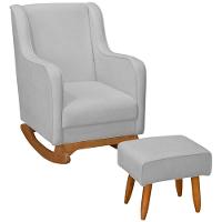 Poltrona Amamentação Base Balanço E Puff Vick Bouclê Cinza F03 - Mpozenato - 1