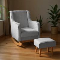 Poltrona Amamentação Base Balanço E Puff Vick Bouclê Cinza F03 - Mpozenato - 5