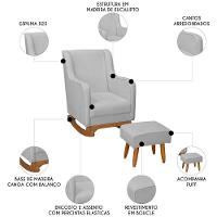 Poltrona Amamentação Base Balanço E Puff Vick Bouclê Cinza F03 - Mpozenato - 6
