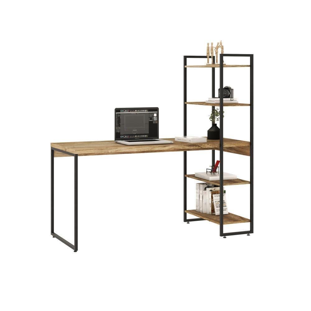 Mesa Com Estante Alta 150x64x147cm Com 4 Prateleiras Carvalho/Est.preta - 5