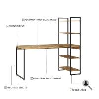 Mesa Com Estante Alta 150x64x147cm Com 4 Prateleiras Carvalho/Est.preta - 2