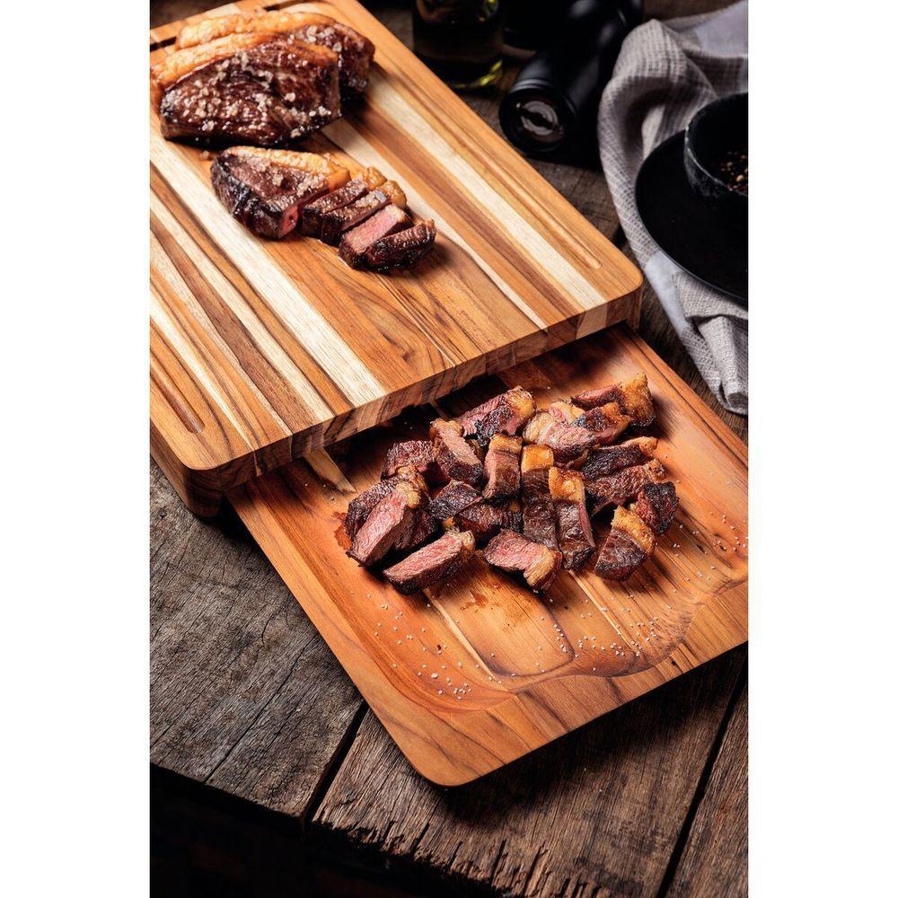 Kit Tábua + Bandeja Churrasco Tramontina Em Madeira Teca - 3