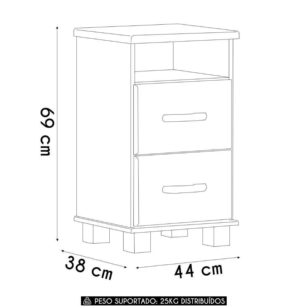 Mesa Cabeceira 44cm Para Quarto 2 Gavetas Eduarda Café F07 - Mpozenato - 4