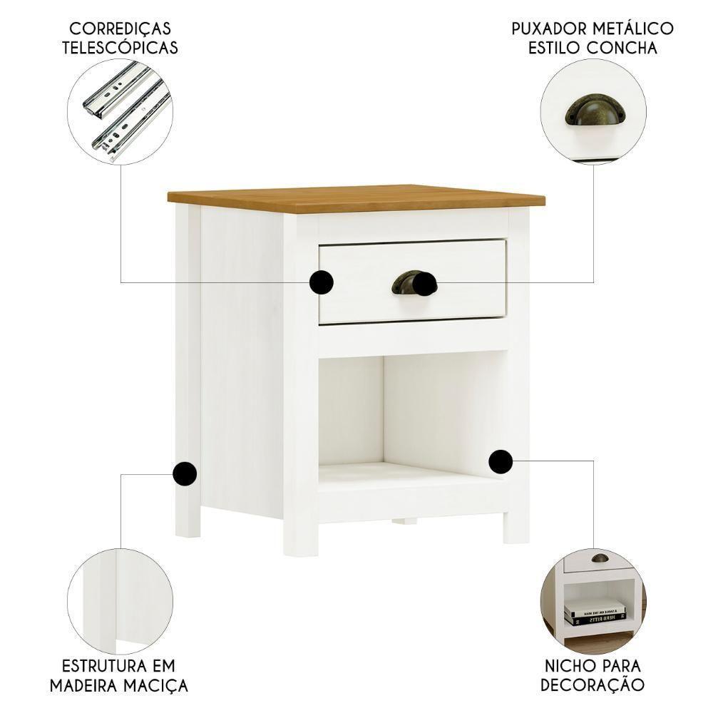 Mesa De Cabeceira Para Quarto 1 Gaveta Lázio Branco/freijó F07 - Mpozenato - 3