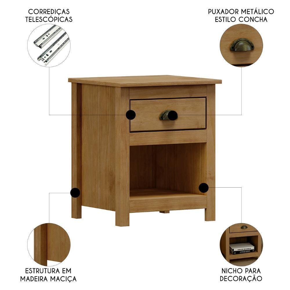 Mesa De Cabeceira Para Quarto 1 Gaveta Lázio Freijó F07 - Mpozenato - 3