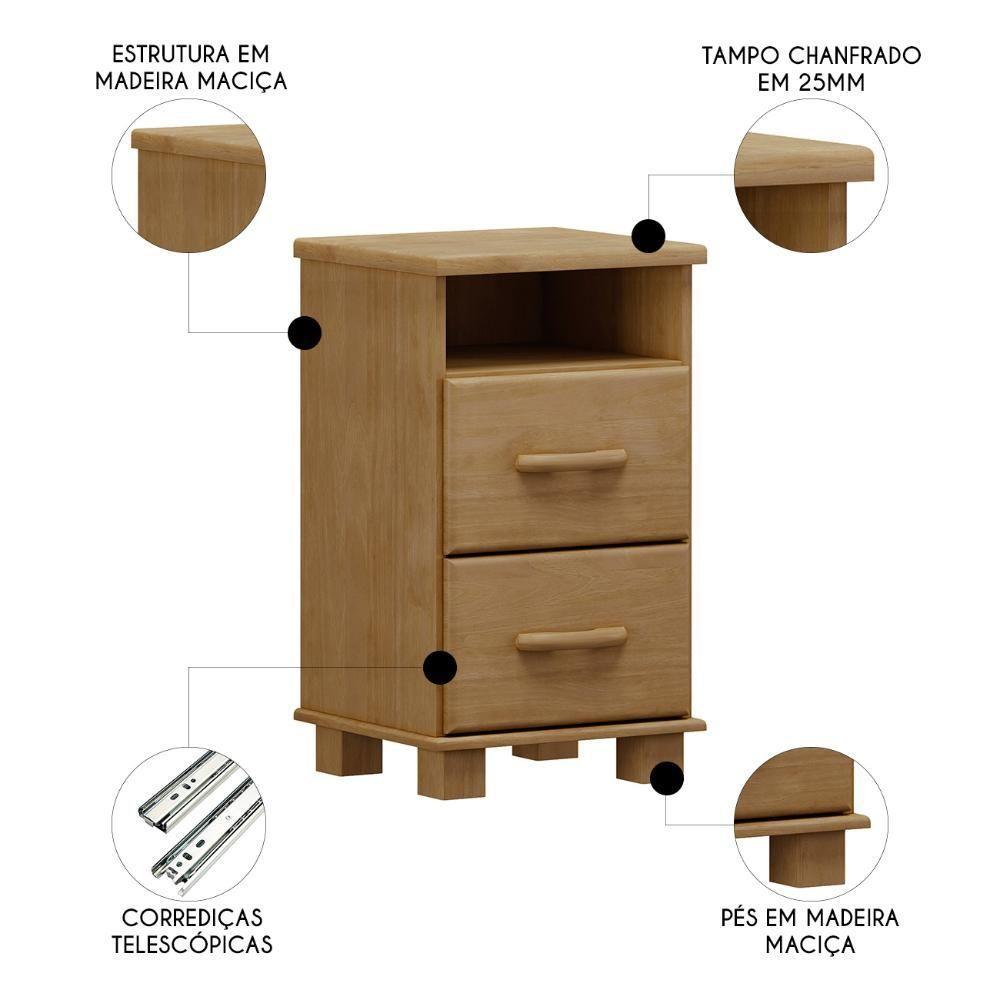 Mesa Cabeceira 44cm Para Quarto 2 Gavetas Eduarda Freijó F07 - Mpozenato - 6