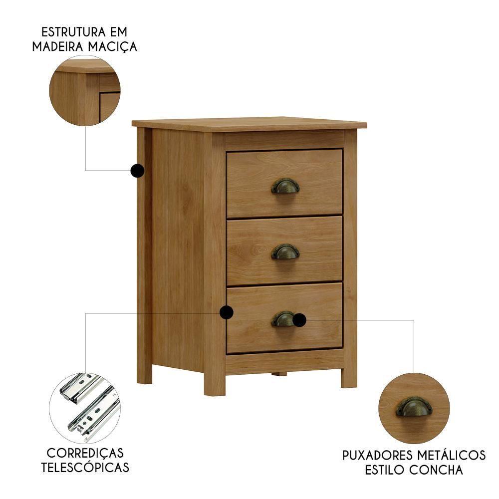 Mesa De Cabeceira 46cm Para Quarto 3 Gavetas Lázio Freijó F07 - Mpozenato - 3