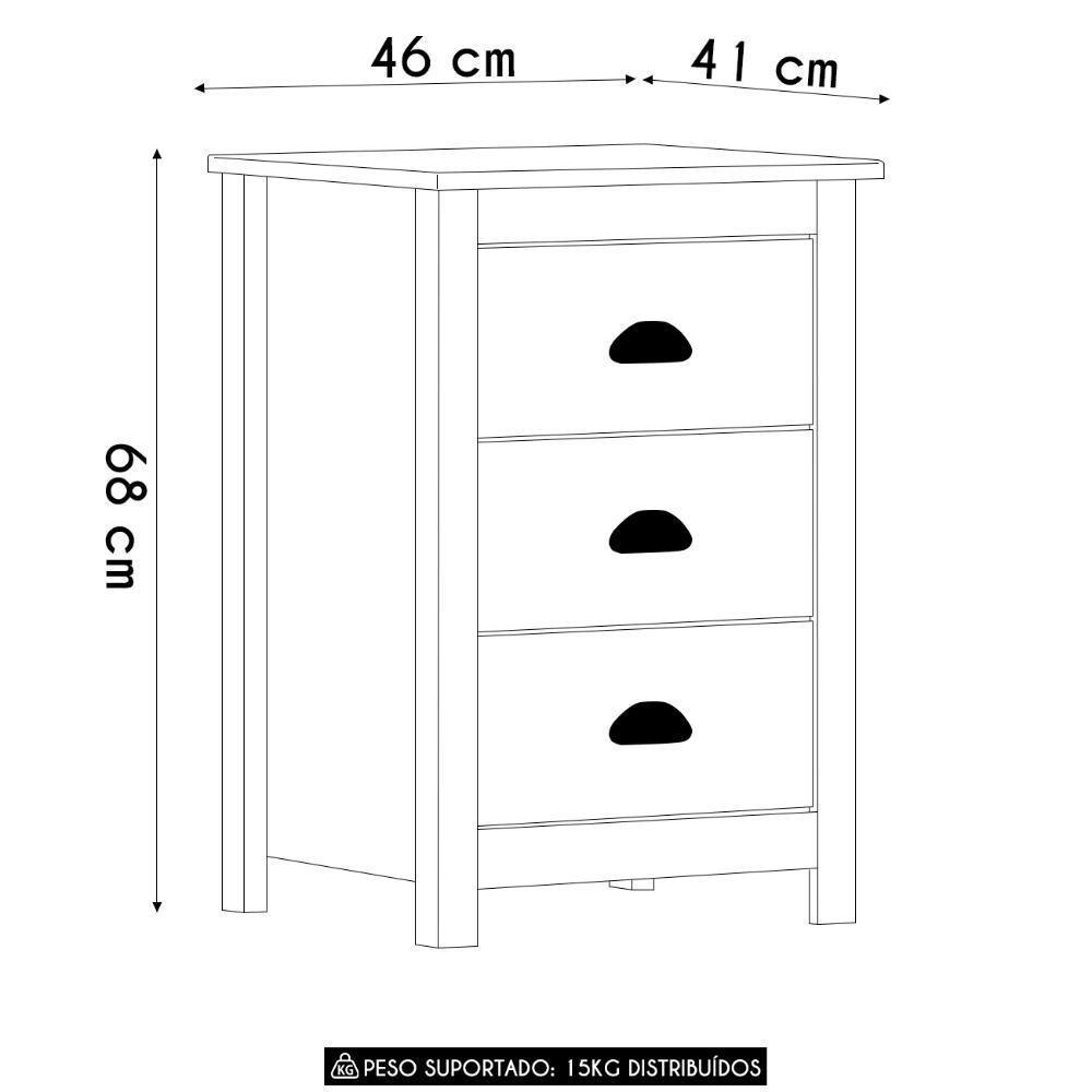 Mesa De Cabeceira 46cm Para Quarto 3 Gavetas Lázio Freijó F07 - Mpozenato - 4