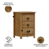 Mesa De Cabeceira 46cm Para Quarto 3 Gavetas Lázio Freijó F07 - Mpozenato - 3