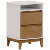 Mesa Cabeceira 43cm Para Quarto 2 Gavetas Solvi Off White/freijó F07 - Mpozenato - 2