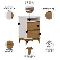 Mesa Cabeceira 43cm Para Quarto 2 Gavetas Solvi Off White/freijó F07 - Mpozenato - 3