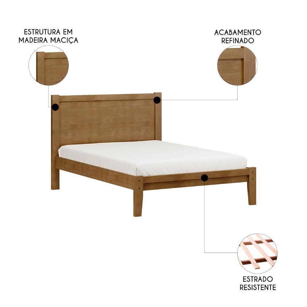 Cama Casal Colchão 140cm Pé Madeira Maciça Solvi Freijó F07 - Mpozenato - 3
