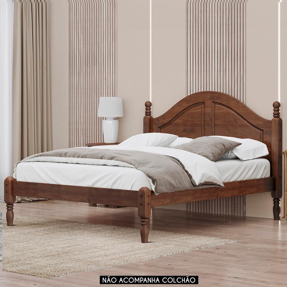 Cama Casal 140cm Com Cabeceira Pé Madeira Eduarda Café F07 - Mpozenato - 2
