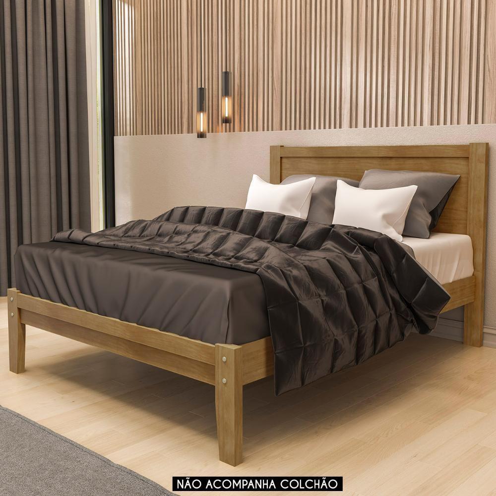 Cama Casal Queen Colchão 160cm Pé Madeira Maciça Solvi Freijó F07 - Mpozenato - 2