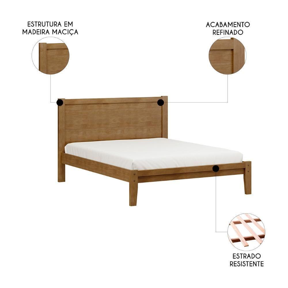 Cama Casal Queen Colchão 160cm Pé Madeira Maciça Solvi Freijó F07 - Mpozenato - 3