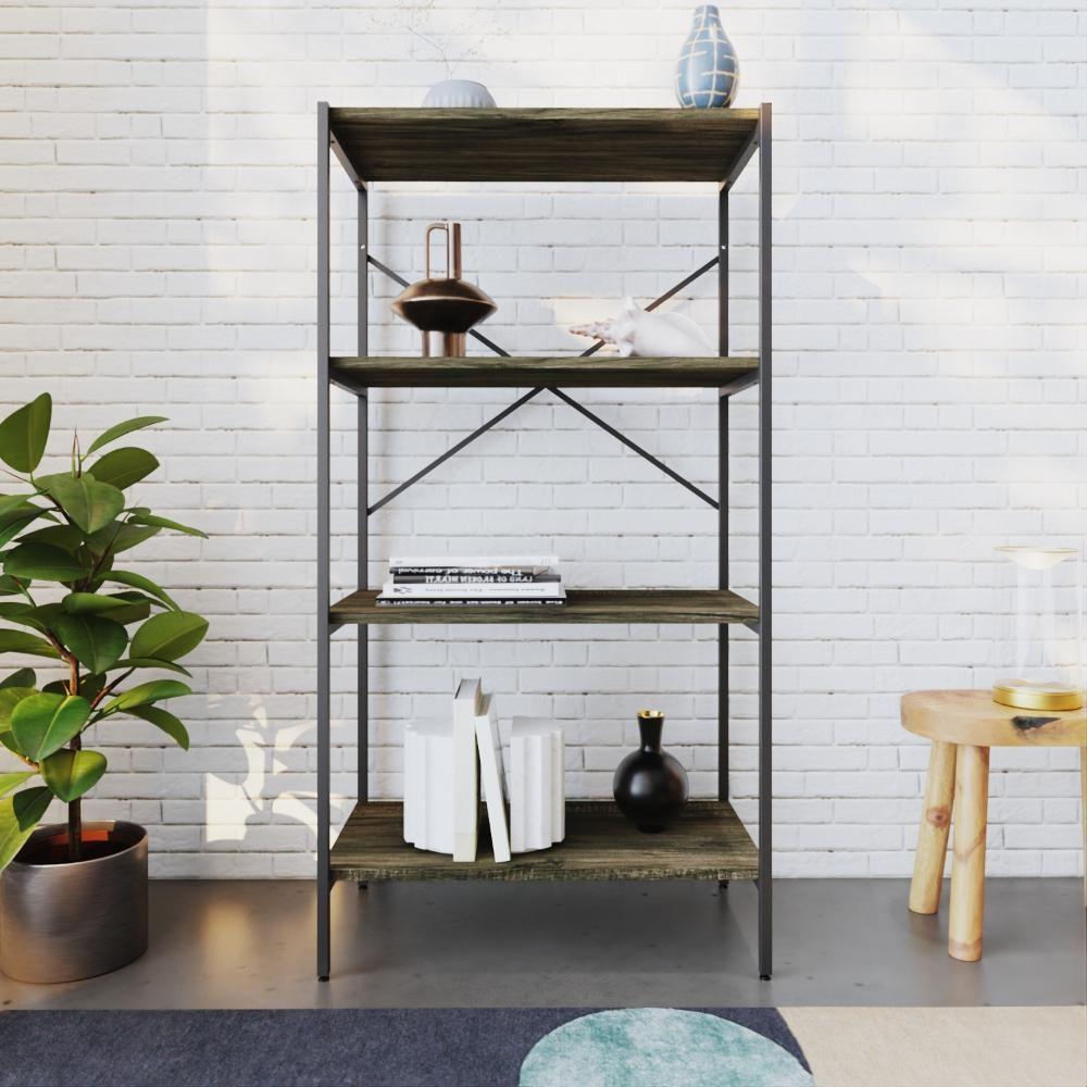 Estante Com 4 Prateleiras 118x60x33cm Tub TUEH1164 Carvalho Dark Est.preta - 4