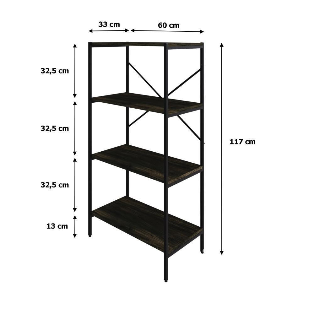 Estante Com 4 Prateleiras 118x60x33cm Tub TUEH1164 Carvalho Dark Est.preta - 7