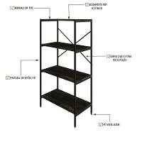 Estante Com 4 Prateleiras 118x60x33cm Tub TUEH1164 Carvalho Dark Est.preta - 3