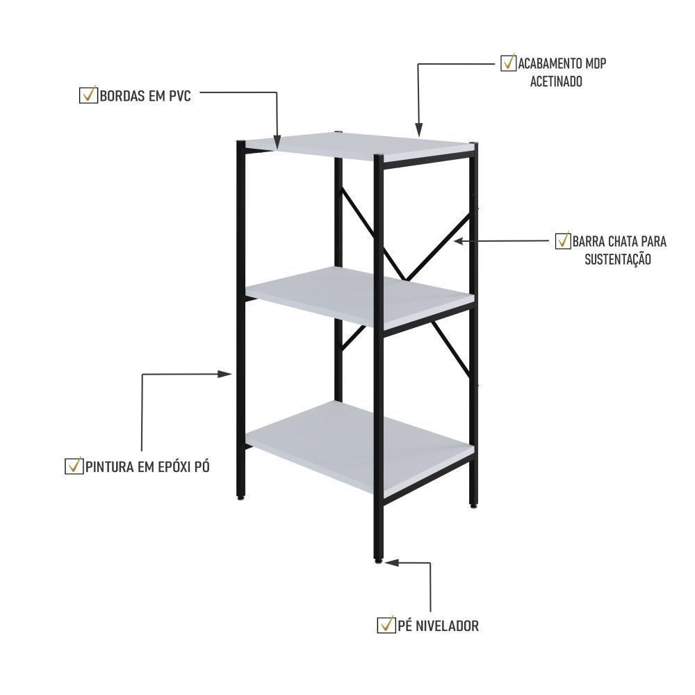 Estante Com 3 Prateleiras 84x45x33cm Tub TUEH843 Branco Chess Est.preta - 3