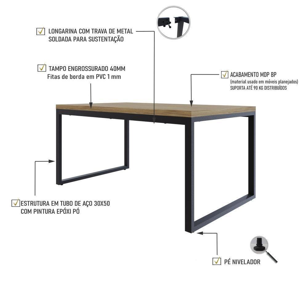 Mesa De Jantar Yon 160 X 90 X 76 Cm Vermont Oak/est.preta Vermont Oak/est.preta - 3