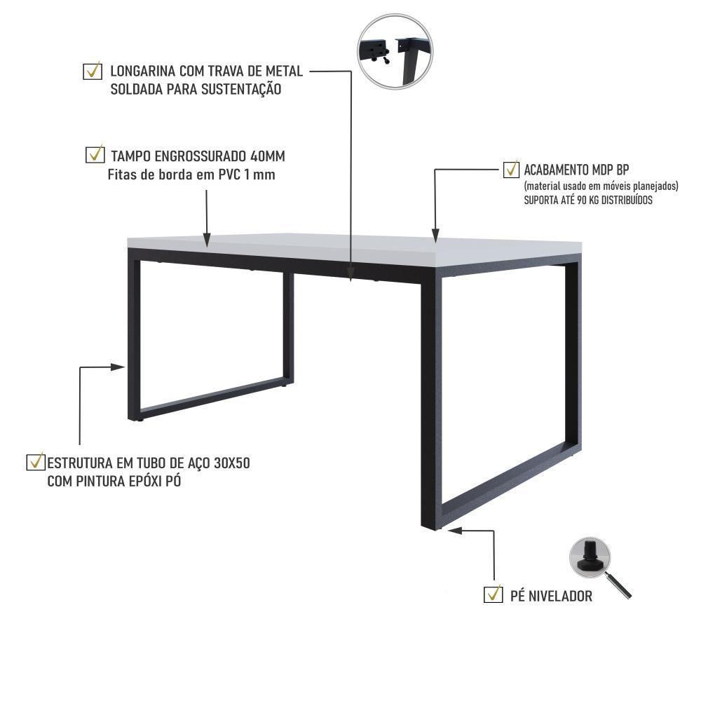 Mesa De Jantar Yon 160 X 90 X 76 Cm Branco Tx/est.preta Branco Tx/est.preta - 3