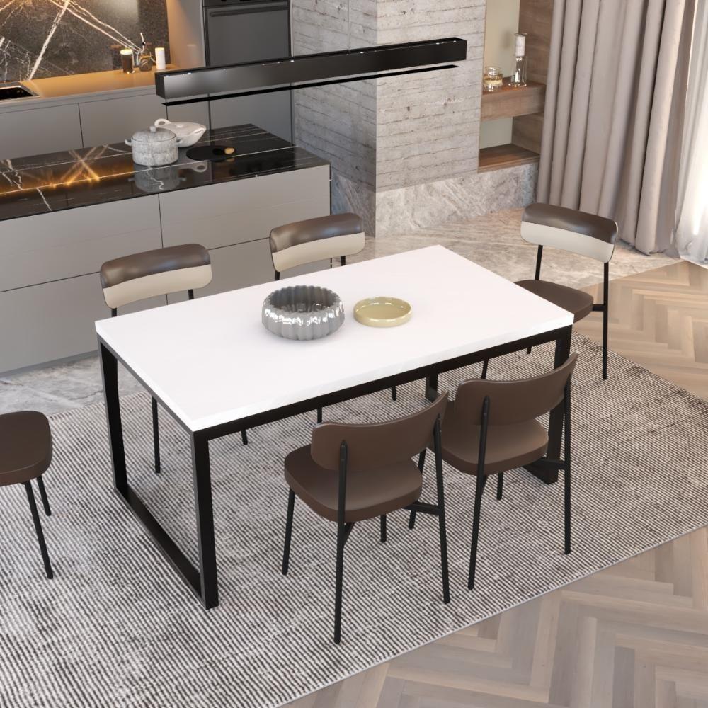 Mesa De Jantar Yon 160 X 90 X 76 Cm Branco Tx/est.preta Branco Tx/est.preta - 4