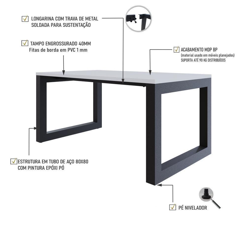Mesa De Jantar Bronx 160x90x77cm BRMJ9160 Branco Tx - Est.preta Branco Tx/est.preta - 3