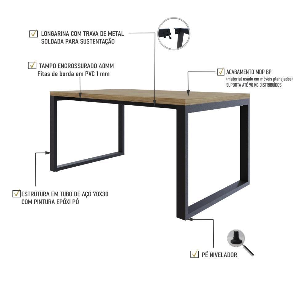 Mesa De Jantar Queens 160x90x77cm Qemj9160 Vermont Oak - Est.preta Vermont Oak/est.preta - 3