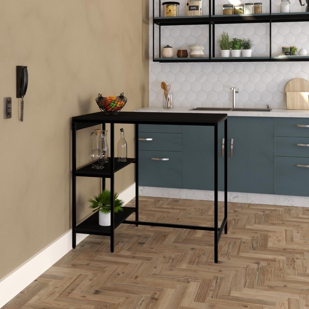 Mesa Bistrô 100x60x92cm Com 2 Banquetas Tub TUCJBI1060.2B Preto ônix Est.preta - 2