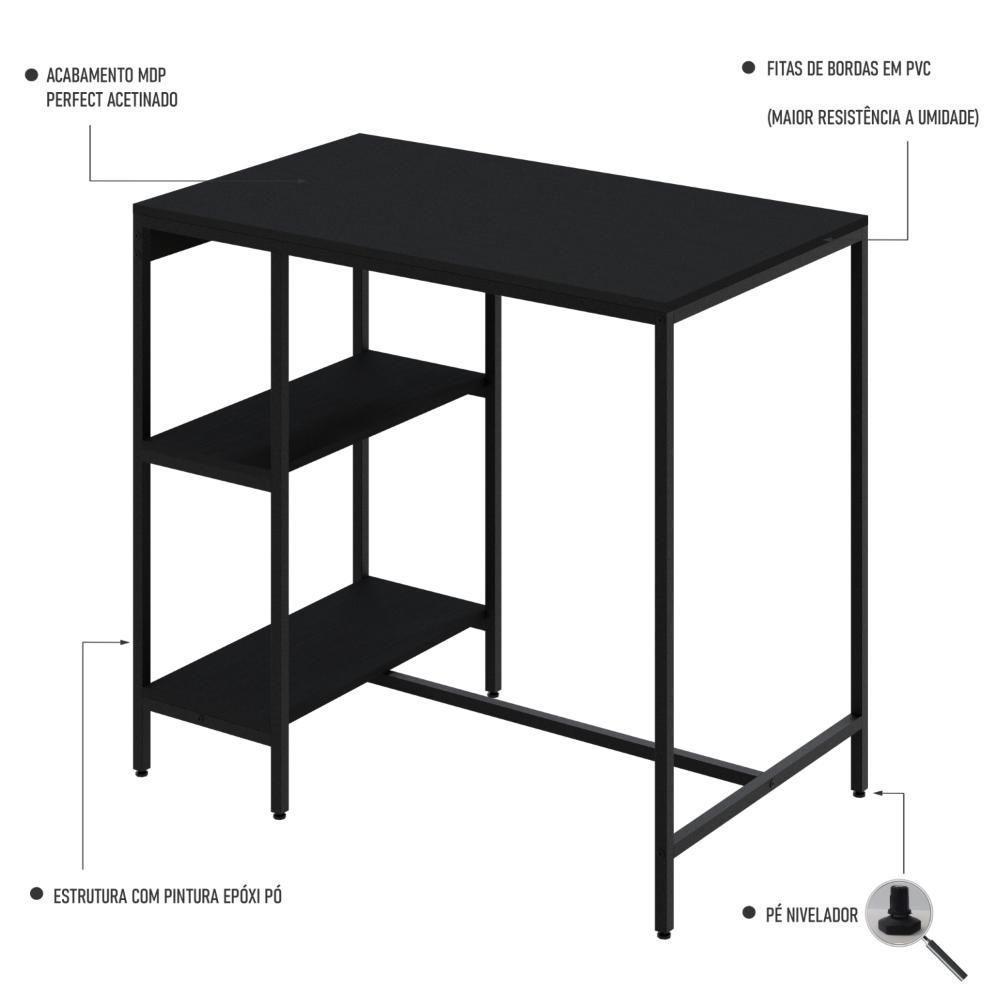 Mesa Bistrô 100x60x92cm Com 2 Banquetas Tub TUCJBI1060.2B Preto ônix Est.preta - 3