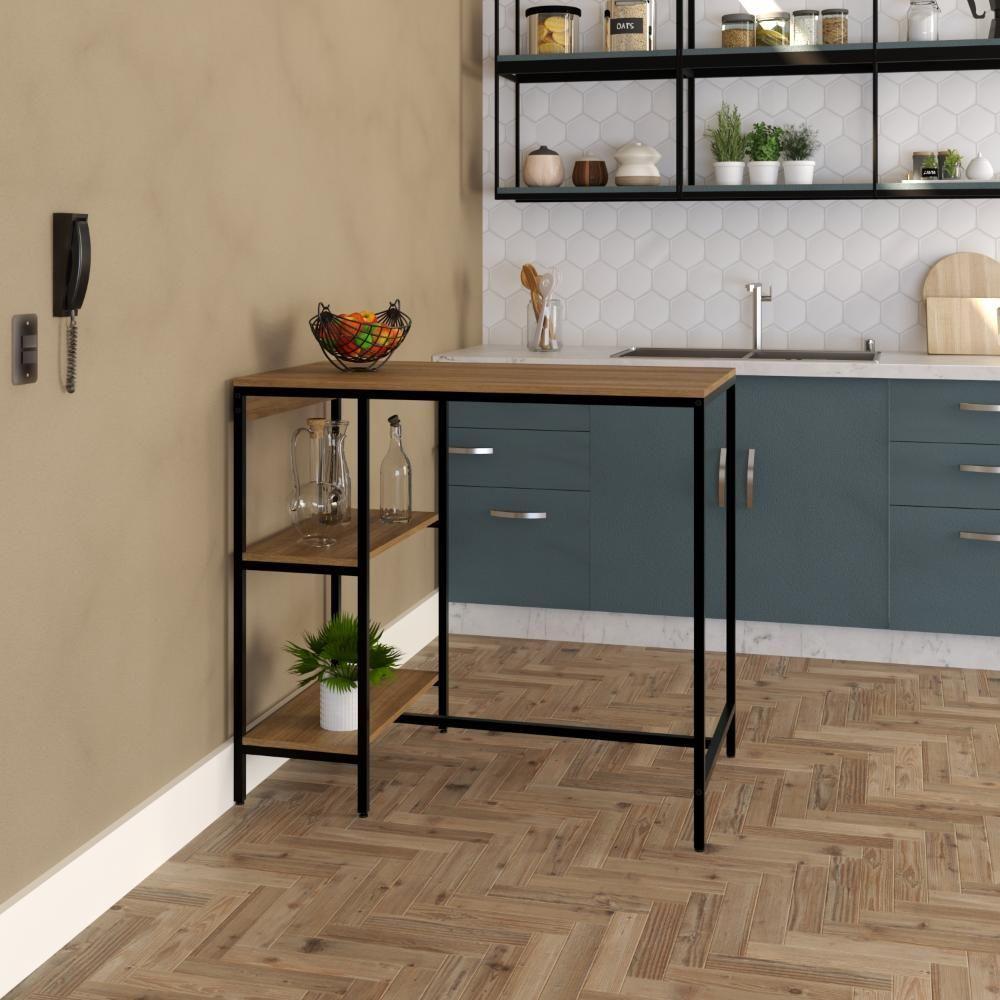 Mesa Bistrô 100x60x92cm Com 2 Banquetas Tub TUCJBI1060.2B Lâmina Mel Est.preta - 2