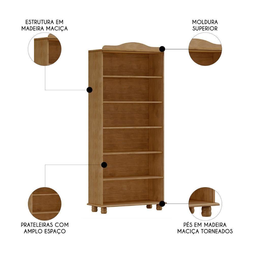 Estante Livreiro 85cm Com Prateleiras Pé Madeira Rubia Freijó F07 - Mpozenato - 3
