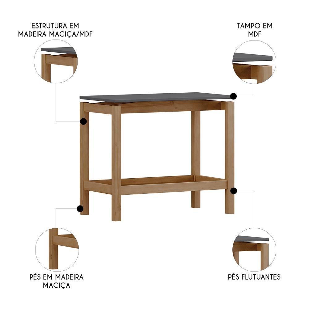 Mesa Lateral Com Prateleira Pé Madeira Soleil Tauari/grafite F07 - Mpozenato - 2