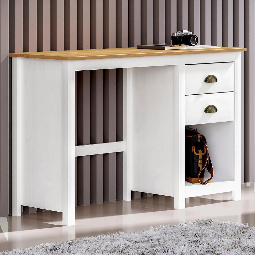 Escrivaninha 110cm 2 Gavetas Home Office Lázio Branco/freijó F07 - Mpozenato - 1
