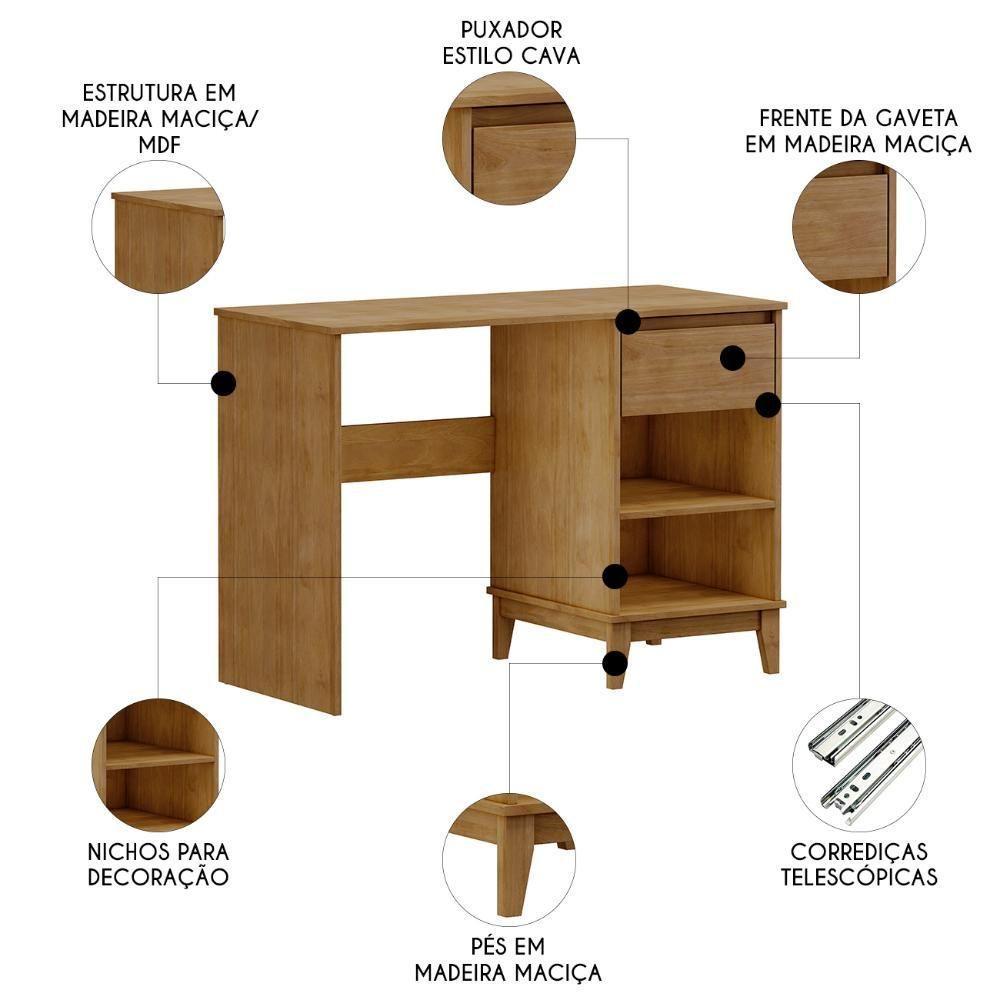 Escrivaninha 110cm 1 Gaveta Home Office Solvi Freijó F07 - Mpozenato - 3