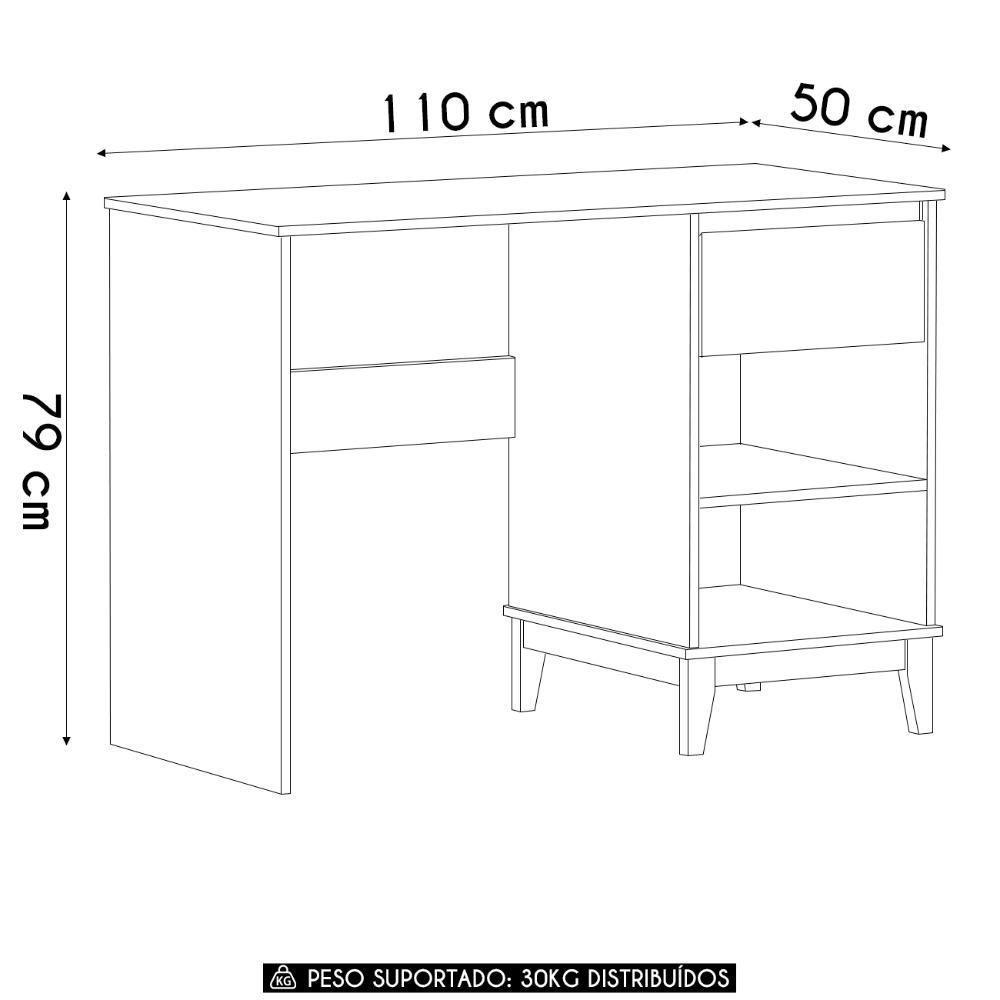 Escrivaninha 110cm 1 Gaveta Home Office Solvi Off White/freijó F07 - Mpozenato - 4