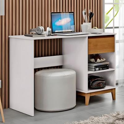 Escrivaninha 110cm 1 Gaveta Home Office Solvi Off White/freijó F07 - Mpozenato