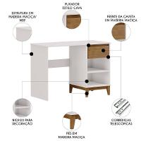 Escrivaninha 110cm 1 Gaveta Home Office Solvi Off White/freijó F07 - Mpozenato - 3