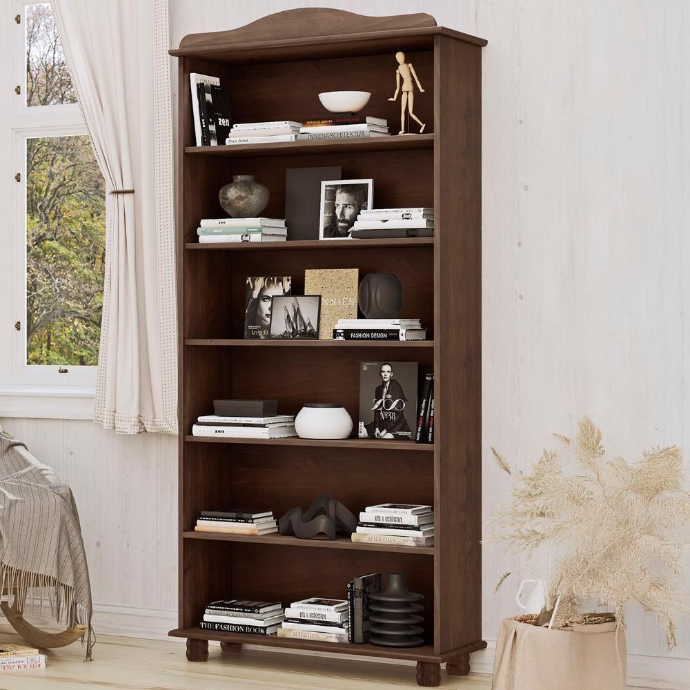 Estante Livreiro 85cm Com Prateleiras Pé Madeira Rubia Café F07 - Mpozenato - 1