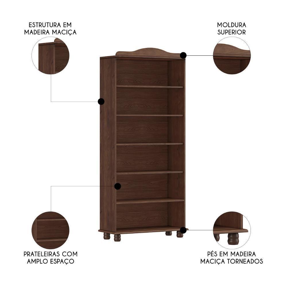 Estante Livreiro 85cm Com Prateleiras Pé Madeira Rubia Café F07 - Mpozenato - 3