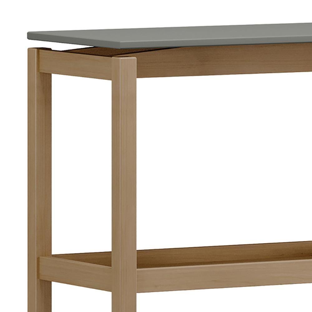 Mesa Lateral Com Prateleira Pé Madeira Soleil Oak/cinza F07 - Mpozenato - 3