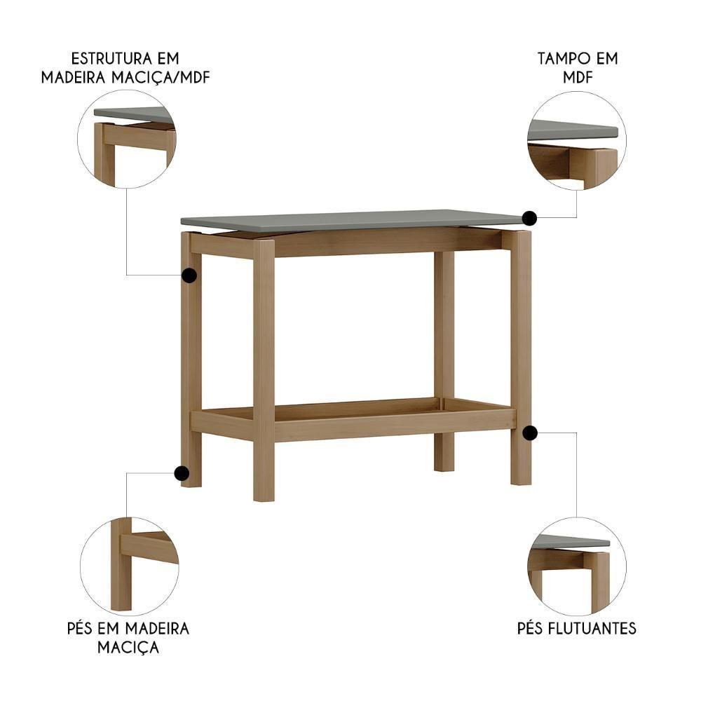 Mesa Lateral Com Prateleira Pé Madeira Soleil Oak/cinza F07 - Mpozenato - 6
