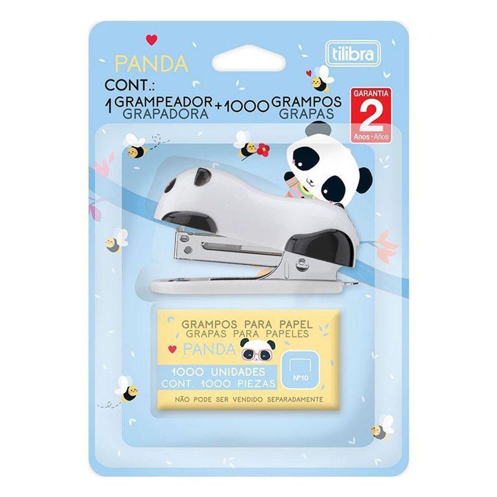 Mini Grampeador Panda Com Extrator E Grampos 12 Folhas Branco - Tilibra - 1